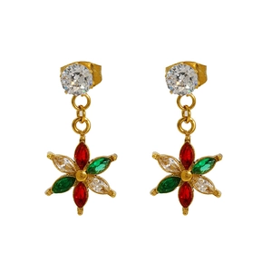 Gold-plated stainless steel drop earrings with colorful zircon star flower pendants
