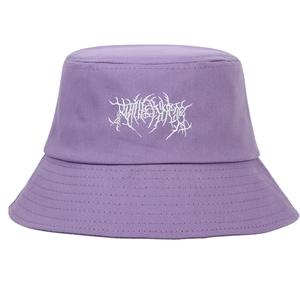 Gothic Street Punk Bucket Hat Cotton Vintage Washed Hip Hop Embroidery Flat Top Sun Cap Outdoor Casual Accessory