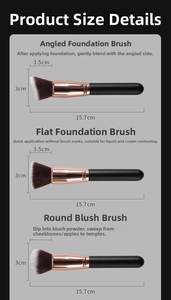 Detailed size specifications for foundation and blush brushes with 15.7cm total length