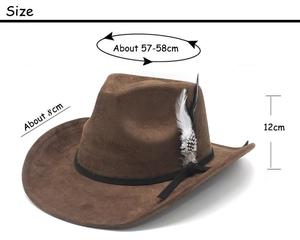 Detailed size measurement showing dimensions for the brown suede western cowboy hat