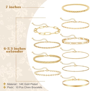 Makroansicht des 14K vergoldeten Armband-Sets mit Panzer-, Schlangen- und Büroklammerkette