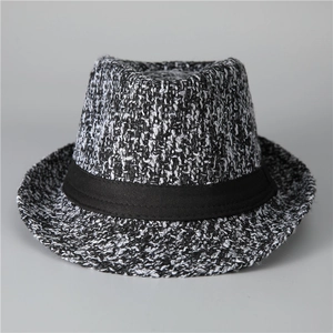 Classic black and white tweed fedora hat with black band for men in retro British style