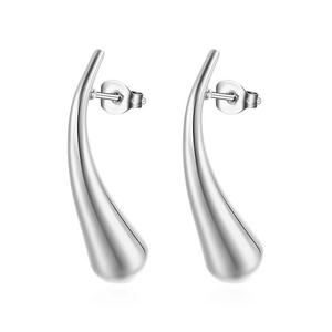 Boucles d'oreilles clous en acier inoxydable argenté poli en forme de goutte d'eau