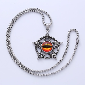 Retro punk star skull necklace with red devil eye pendant and square link chain