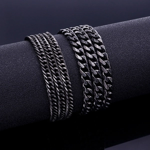 Vintage oxidized black stainless steel Cuban link necklace and flat curb chain for men