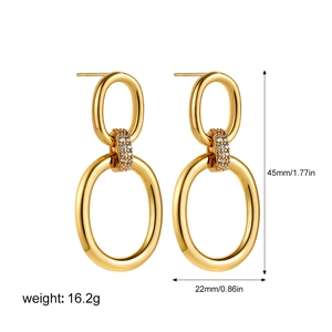 Detail view of 18K gold-plated double-link earrings with dimensions and weight