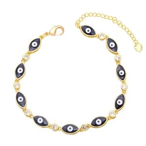 Bohemian gold evil eye bracelet with colorful enamel eye charms and round zircon stones