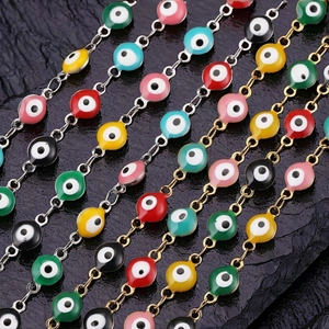 Colorful evil eye enamel chains in gold and silver plating for DIY jewelry making
