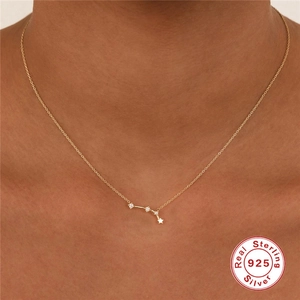 925 sterling silver zodiac star necklace with sparkling zircons on gold chain