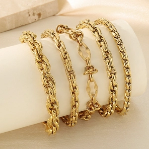 Minimalist Stainless Steel Chain Bracelet Cuban Twist Rope Links Jewelry INS Style For Men Women 18K Gold Plated