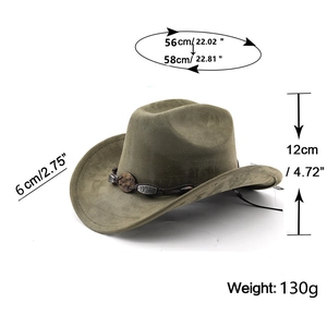 Détails du chapeau de cowboy vert armée avec tour de tête 56-58cm et bord de 6cm
