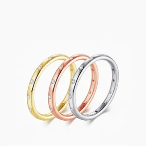 Minimalist Ring 925 Sterling Silver With Cubic Zirconia Thin Band Eternity Sparkly Fashion Jewelry For Women