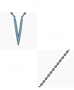 Macro detail of V-shaped S925 sterling silver necklace with synthetic turquoise stones