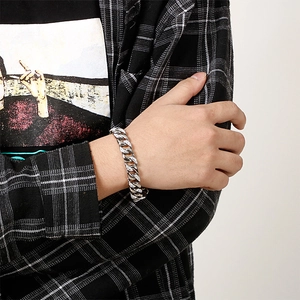 Silver 18K gold-plated hip-hop Cuban link bracelet with sparkling pavé zircons for men