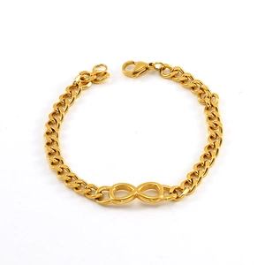 Bracciale a catena cubana in acciaio dorato con ciondolo centrale simbolo dell'infinito