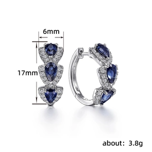 Elegant Klein blue zircon hoop earrings with pear-cut gemstones and silver micro-pave details