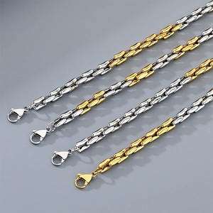 Pulsera De Cadena De Colores Mixtos Oro Plata Acero Inoxidable Eslabón Geométrico Joyería De Moda Para Hombres Mujeres