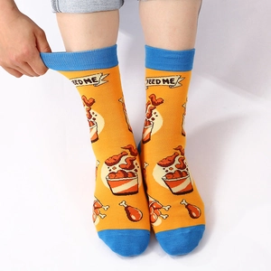 Creative mid-calf cotton socks with fried chicken patterns and high elasticity
