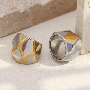 Bague bicolore en acier inoxydable plaqué or 18 carats avec design sphérique géométrique