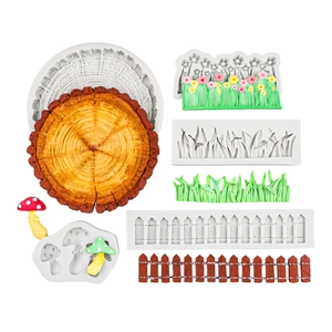 Set stampi in silicone con funghi e staccionata per decorazione torte e fondente