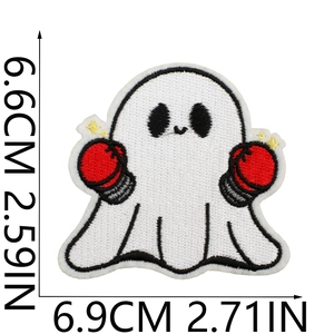 Detail showing dimensions of boxing ghost embroidery patch with high quality stitching
