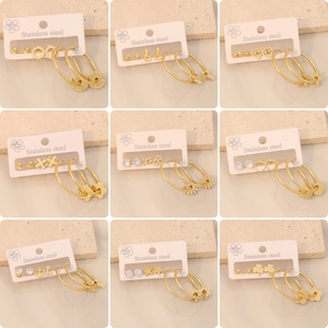 Stainless Steel Earrings Heart Star Cross Clover Flower Charms Gold Plated Fashion Jewelry For Women