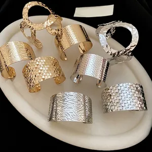 Irregular Geometric Metal Cuff Bracelet Hammered Texture Mesh Square Open Bangle Modern Minimalist Jewelry Women