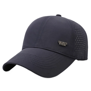 Men's breathable mesh baseball cap with laser-cut holes and metal SPORTS logo