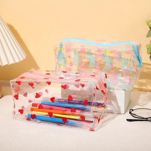 Trousses de maquillage étanches en PVC avec motifs cœur rose et ananas bleu