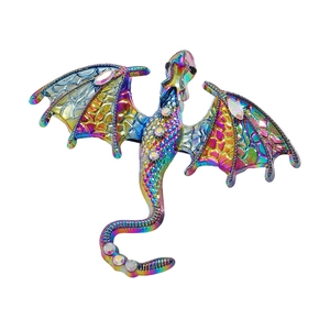 Detailed view of iridescent crystal dragon pendant with sparkling rhinestones and scales