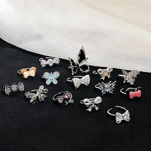 Butterfly Bowknot Open Rings Copper Zircon Rhinestone Enamel Adjustable French Ins Style Elegant Jewelry For Women