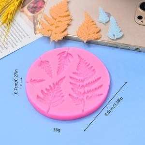 Pink silicone fern leaf fondant mold 8.6cm with tropical foliage design for cakes