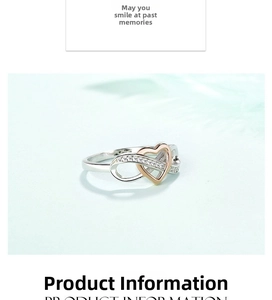 Macro shot of silver infinity and rose gold heart ring with pavé diamond accents
