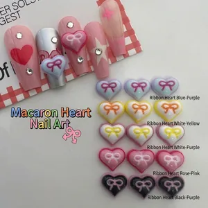 3D resin bow and heart nail art charms in assorted macaron colors for doll style manicure