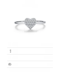 Detailed view of S925 sterling silver heart ring with full cubic zirconia stones