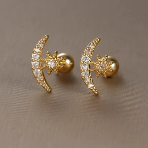 Goldene Mond und Stern Ohrstecker mit Zirkonia-Steinen und Schraubverschluss