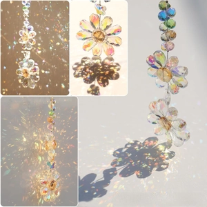 Crystal flower suncatcher hanging decoration with multifaceted prisms for rainbow effect