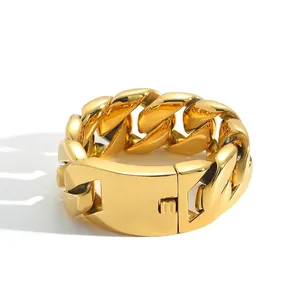 Bracelet Maille Cubaine Homme Acier Inoxydable Lourd Poli Lisse Hip Hop Bijoux Street Style Cadeau Masculin