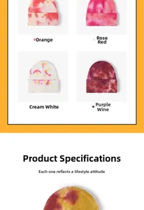 Bonnets en maille tie-dye à la mode aux couleurs vives comme le rose et l'orange