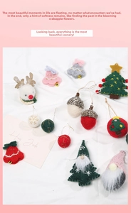 Flat lay of handmade Christmas felt ornaments featuring reindeer, gnomes, and bells