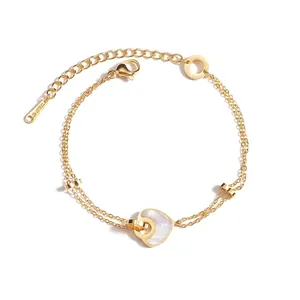 Minimalist Titanium Stainless Steel Double Layer Heart Bracelet With White Mother Of Pearl Pendant Gold Layered Jewelry For Women