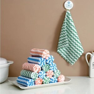 Microfiber Kitchen Cleaning Cloth Super Absorbent Coral Fleece Dishcloth Wave Pattern Lint-Free Thickened Dish Towel