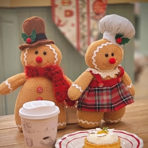 Standing Christmas gingerbread man plush toy pair for home restaurant decor