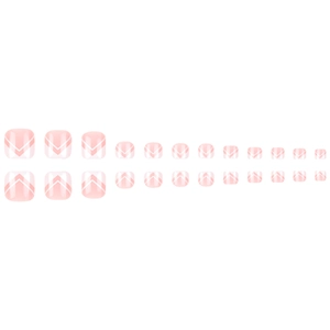 Faux ongles d'orteils à presser avec motif géométrique en V rose et blanc, 24 pièces