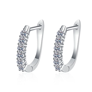 Minimalist S925 sterling silver hoop earrings with six white moissanite stones