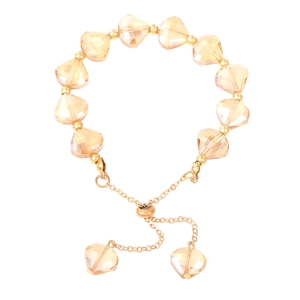 Elegant amber crystal beaded bracelet with adjustable gold slider chain on white background