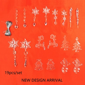 19-piece clear acrylic Christmas ornament set with snowflake reindeer on red background