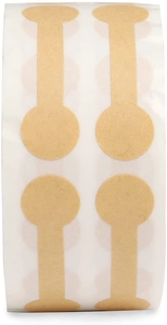 Macro view of brown dumbbell shaped kraft paper jewelry price tags on rolls