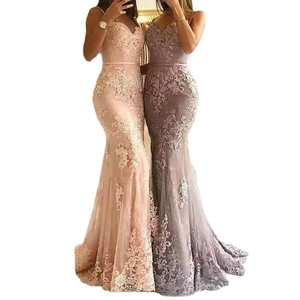 Robe de soirée sirène élégante avec dentelle florale 3D, col en V et ourlet en tulle