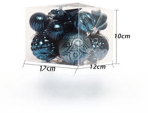 Deep blue Christmas ball ornament set with mixed textures in a clear display gift box